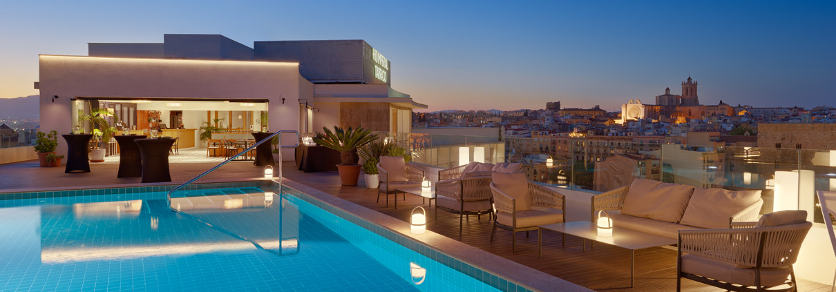 Photographs of the upper terrace of the H10 Imperial Tarraco hotel